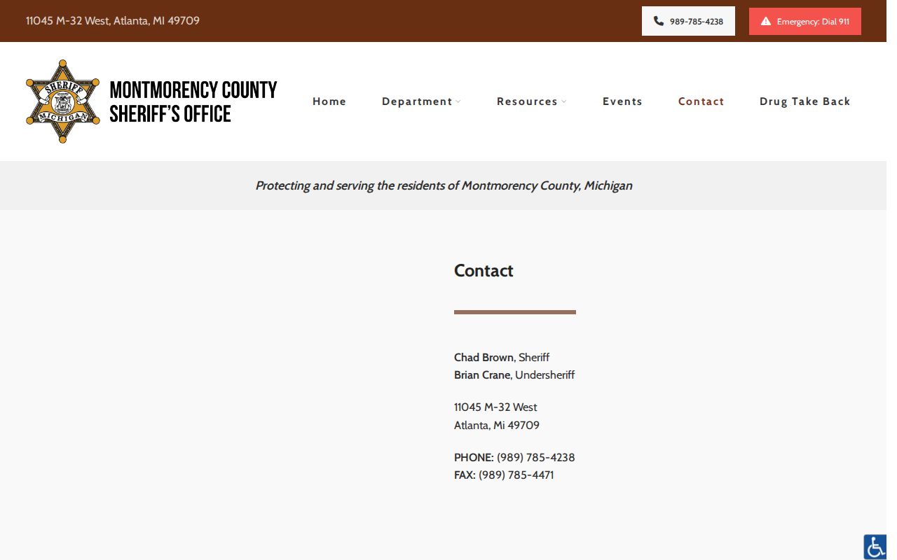 Montmorency Sheriff contact page with official office details