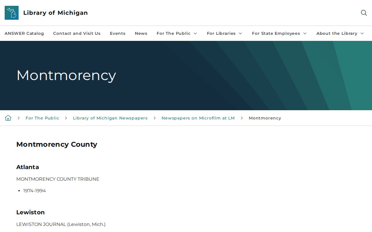 Library of Michigan newspaper holdings for Montmorency County